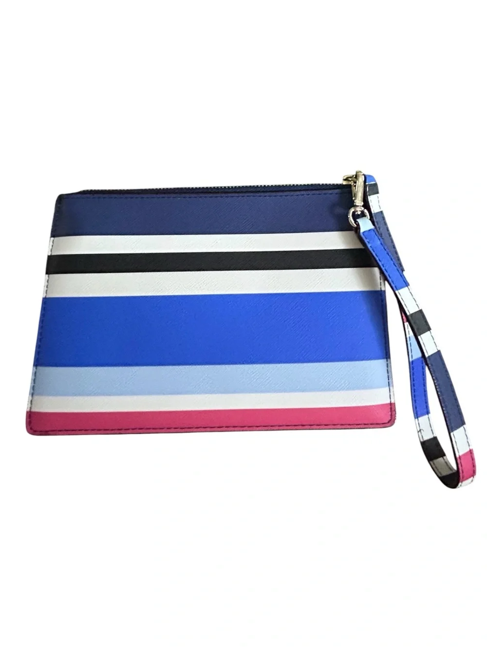 Kate Spade Laurel Way Tinie Wristlet Blue Stripe Saffiano Leather NWOT